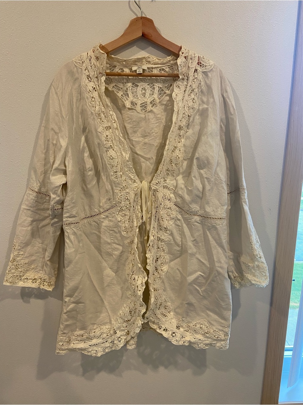 J. Jill Cream Crochet Trim Open Front Jacket